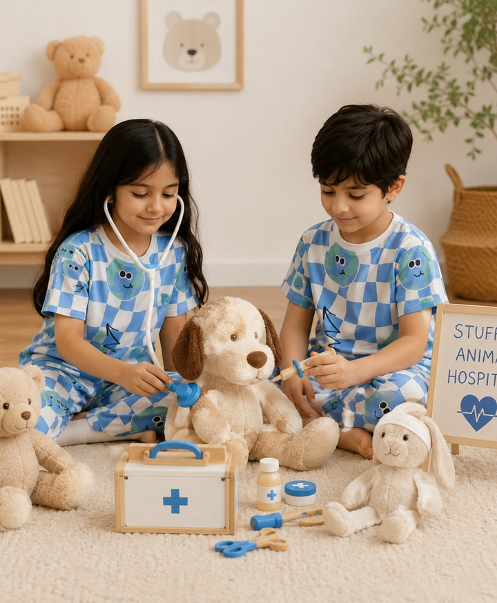Globe Check Girls Short Sleeve Pyjama Set - White