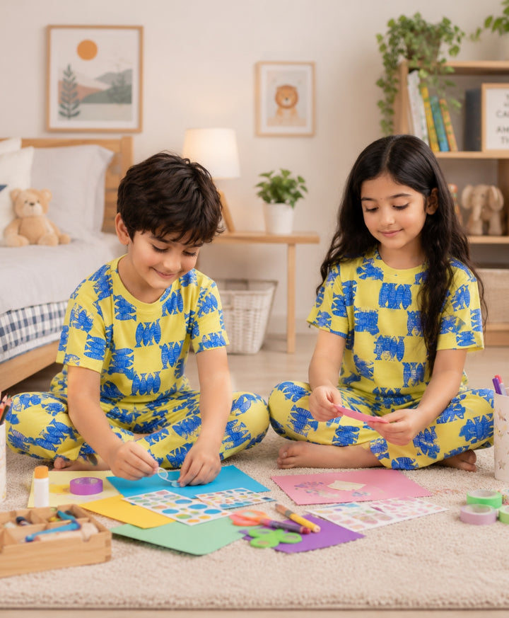 Fish Yellow Girls Short Sleeve Pyjama Set - Yellow