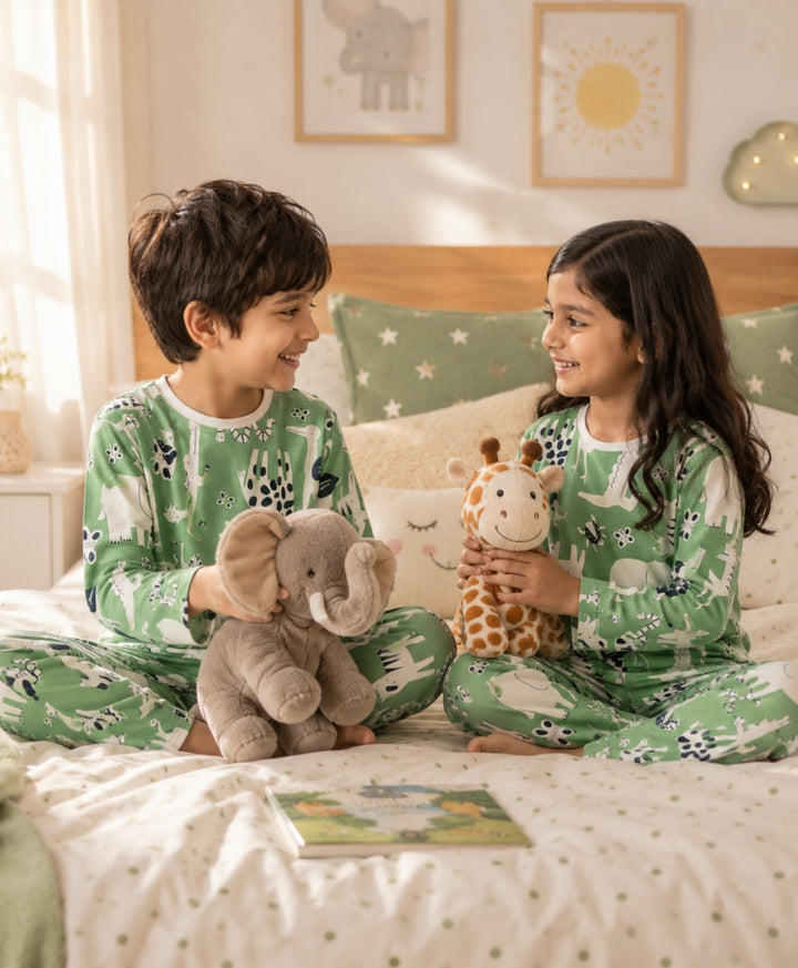 Animal Green Girls Long Sleeve Pyjama Set - Green