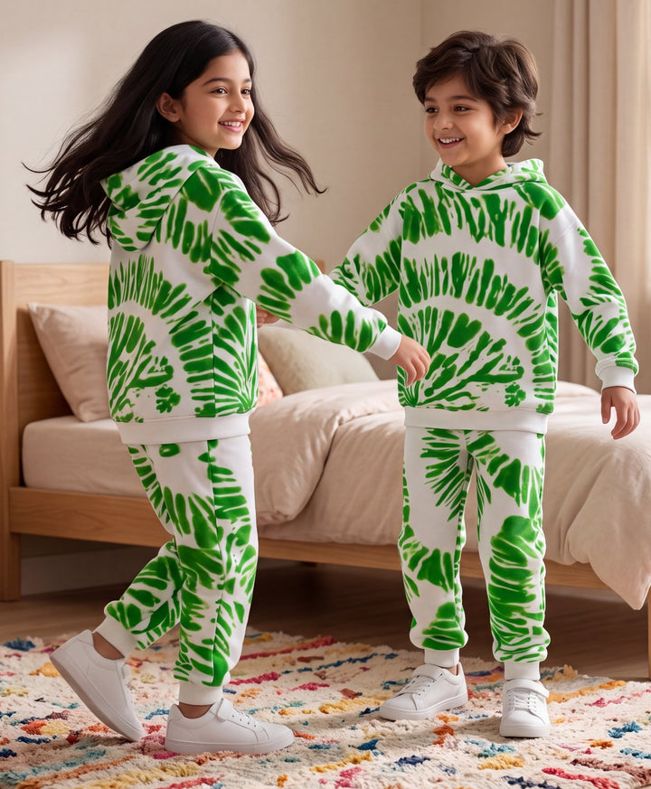 GREEN SWIRL FLEECE HOODIE JOGGER SET - GREEN