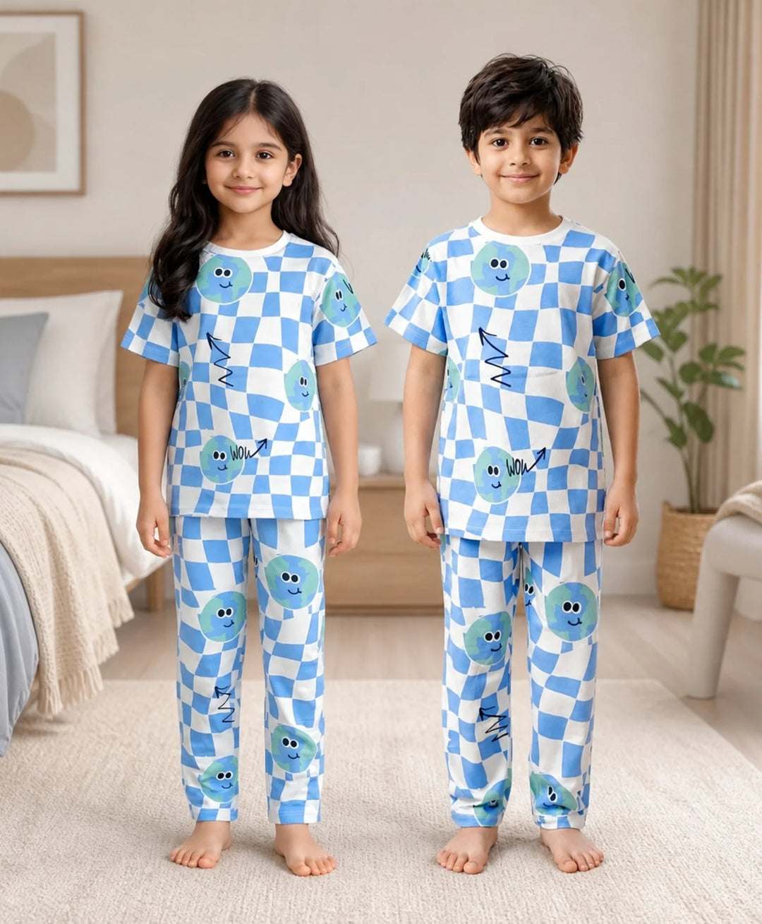 Globe Check Short Sleeve Pyjama Set - White