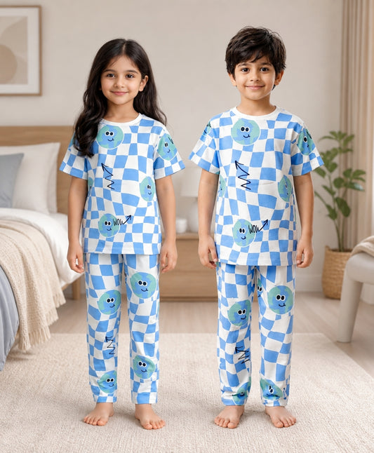 GLOBE CHECK SHORT SLEEVE PYJAMA SET - WHITE