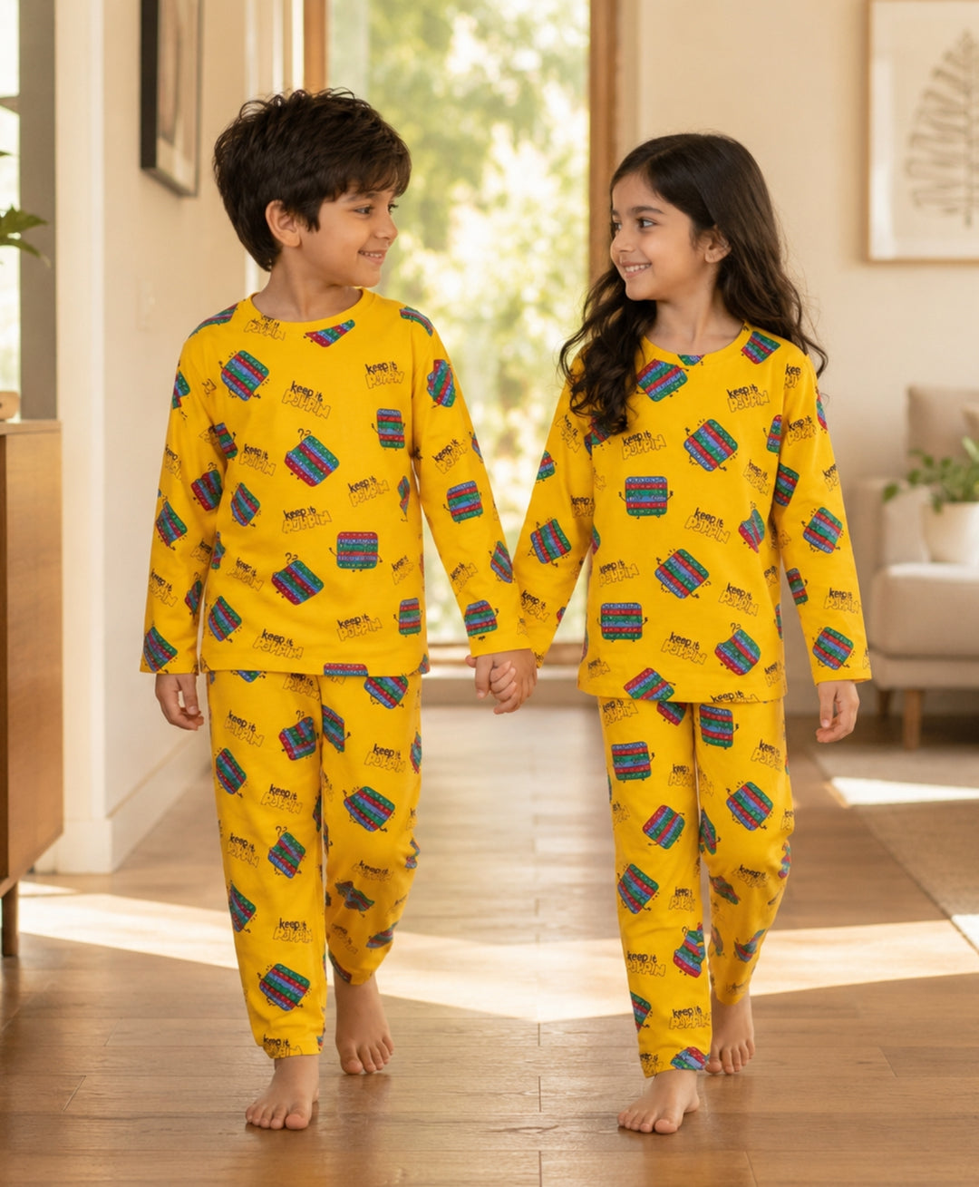 Pop It Long Girls Sleeves Pyjama Set - Yellow