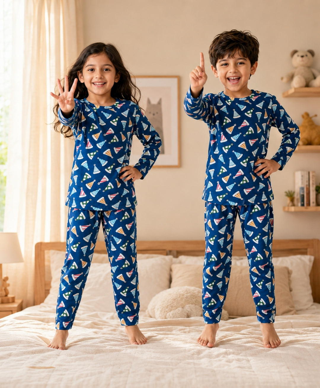 Party Caps Blue Girls Short Sleeve Pyjama Set - Blue
