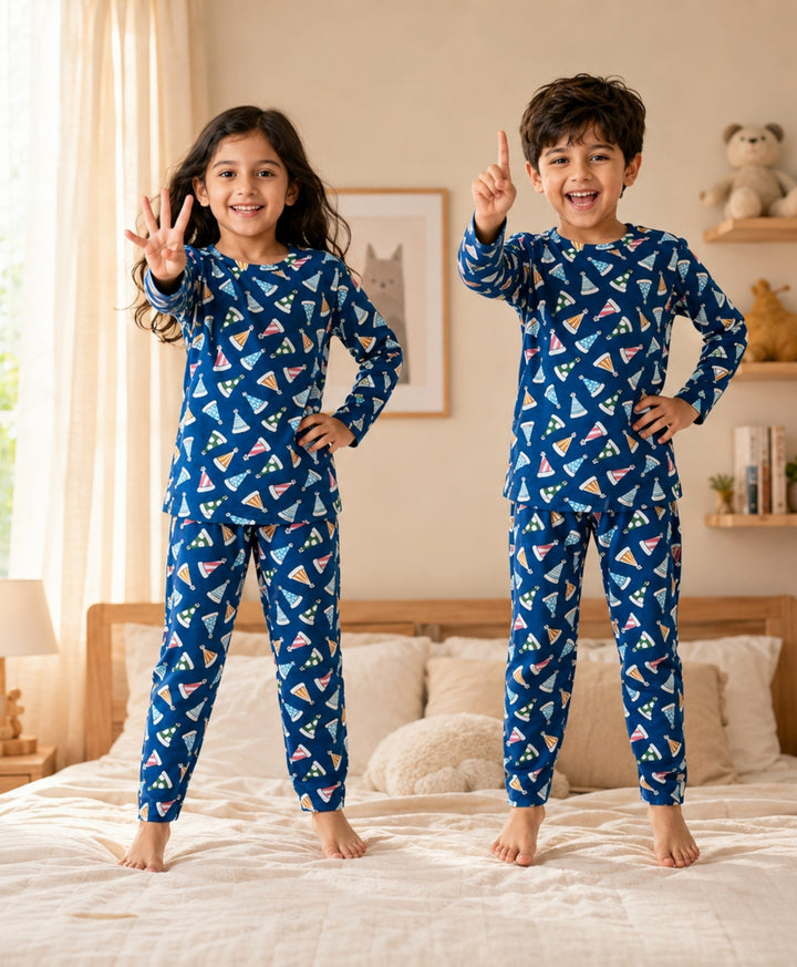 Party Caps Blue Girls Short Sleeve Pyjama Set - Blue