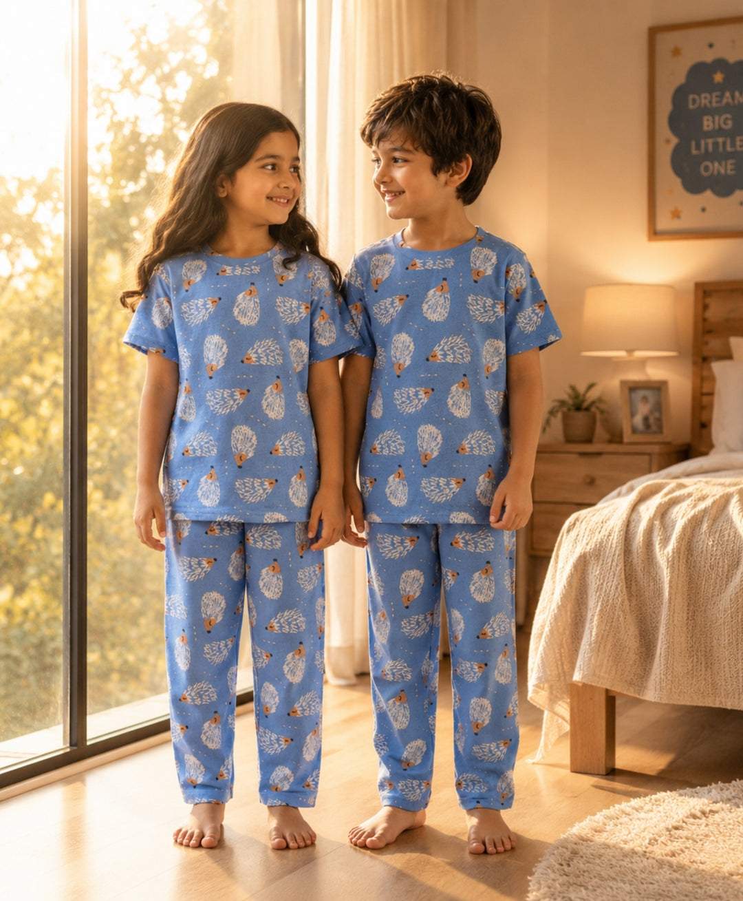 Hedgehog Girls Short Sleeve Pyjama Set - Blue