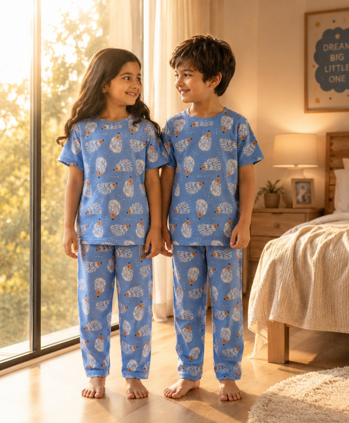 Hedgehog Girls Short Sleeve Pyjama Set - Blue