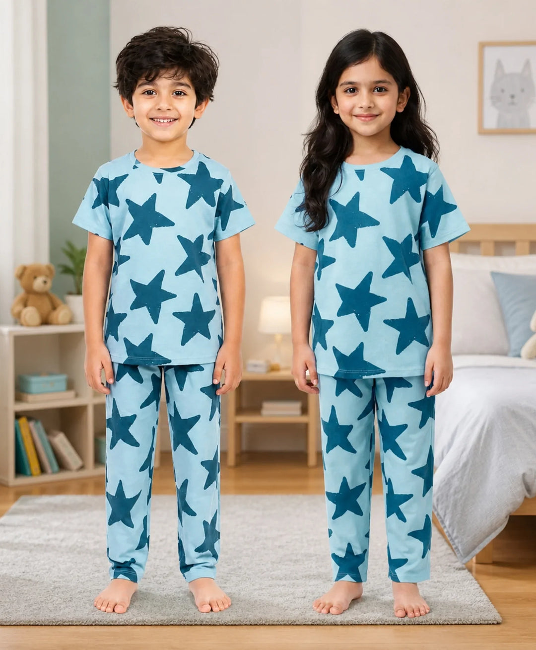Blue Star Short Sleeve Pyjama Set - Blue