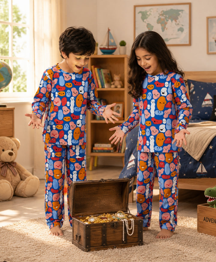 Happy Blobs Long Sleeve Pyjama Set - Blue