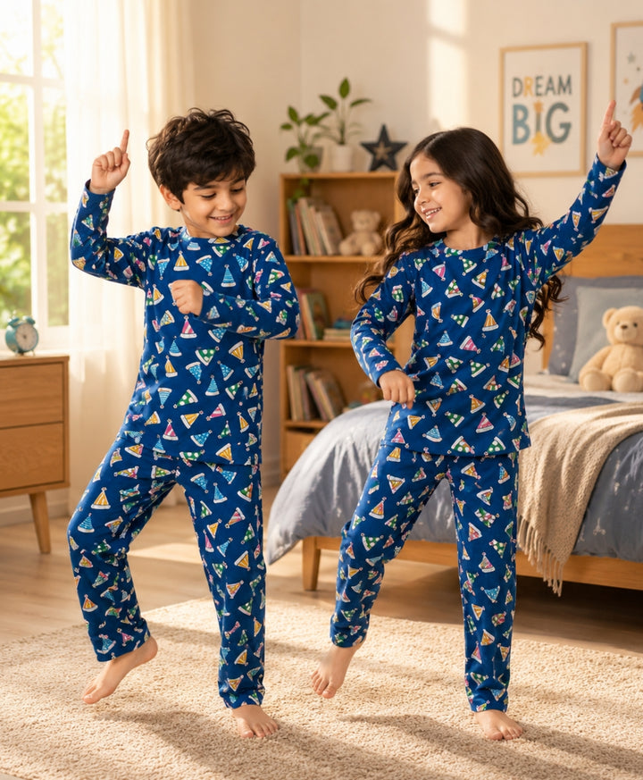 Party Caps Blue Long Sleeve Pyjama Set - Blue