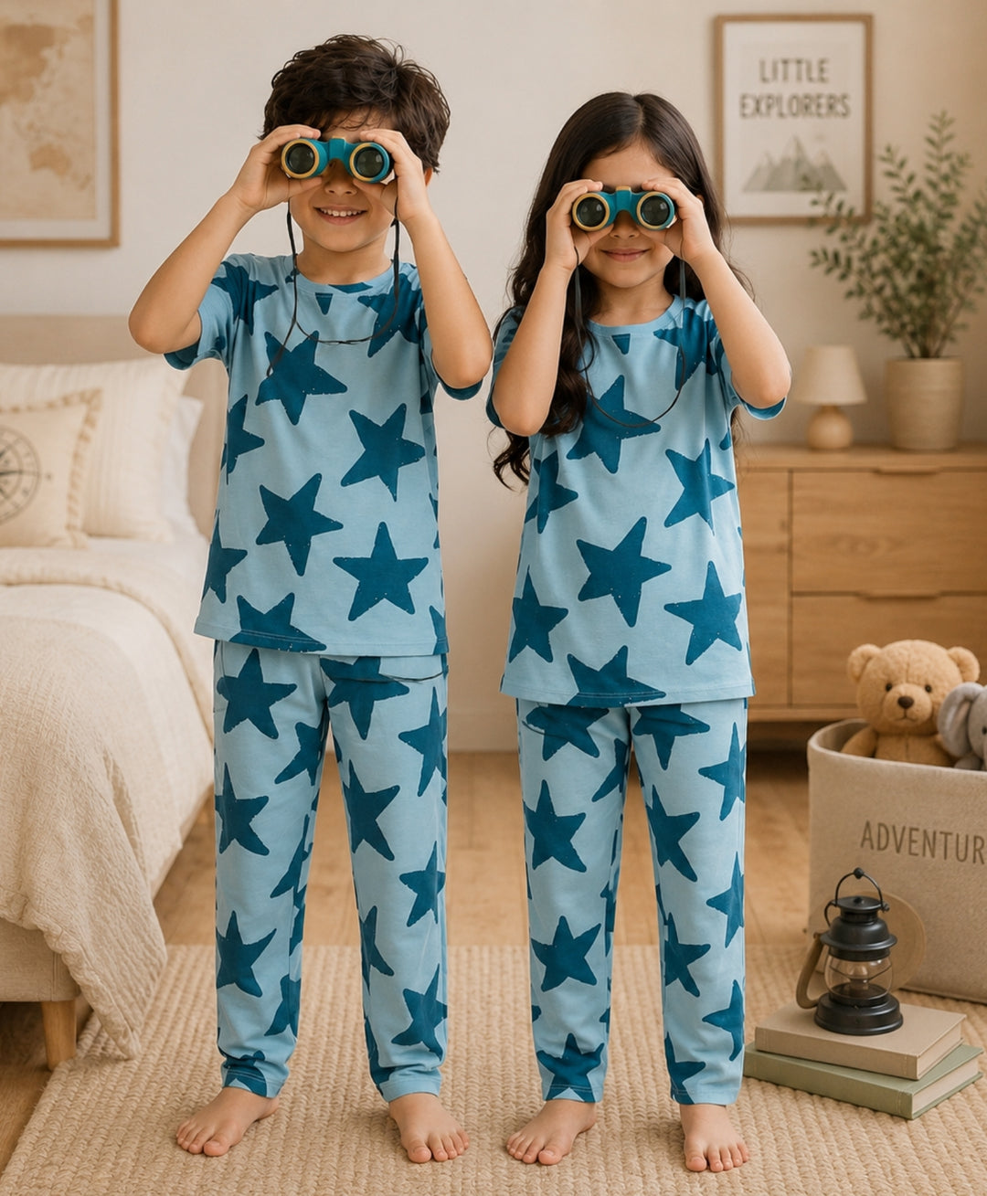 Blue Star Girls Short Sleeve Pyjama Set - Blue