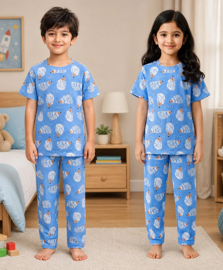 Hedgehog Short Sleeve Pyjama Set - Blue