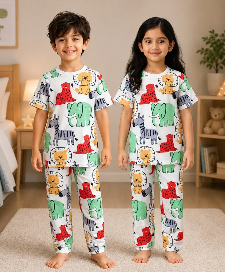 Jungle Safari Short Sleeve Pyjama Set - White
