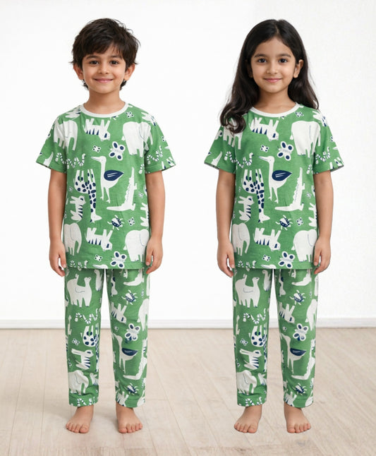 ANIMAL GREEN SHORT SLEEVE PYJAMA SET - GREEN