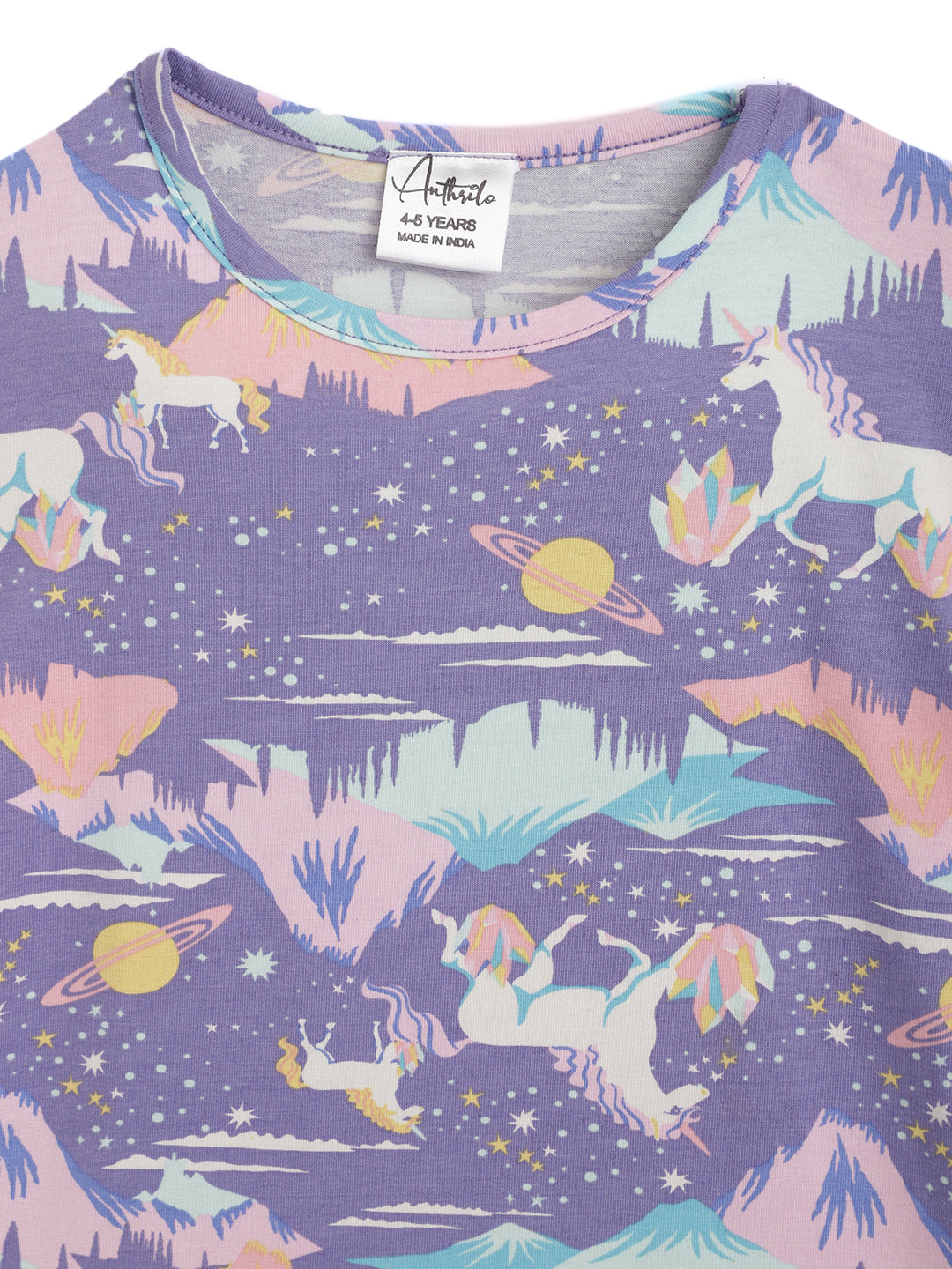 SUMMER UNICORN PLANET GIRLS SHORTS SLEEVE T-SHIRT - PURPLE