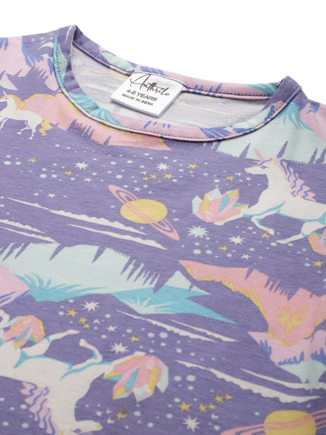 SUMMER UNICORN PLANET GIRLS SHORTS SLEEVE T-SHIRT - PURPLE