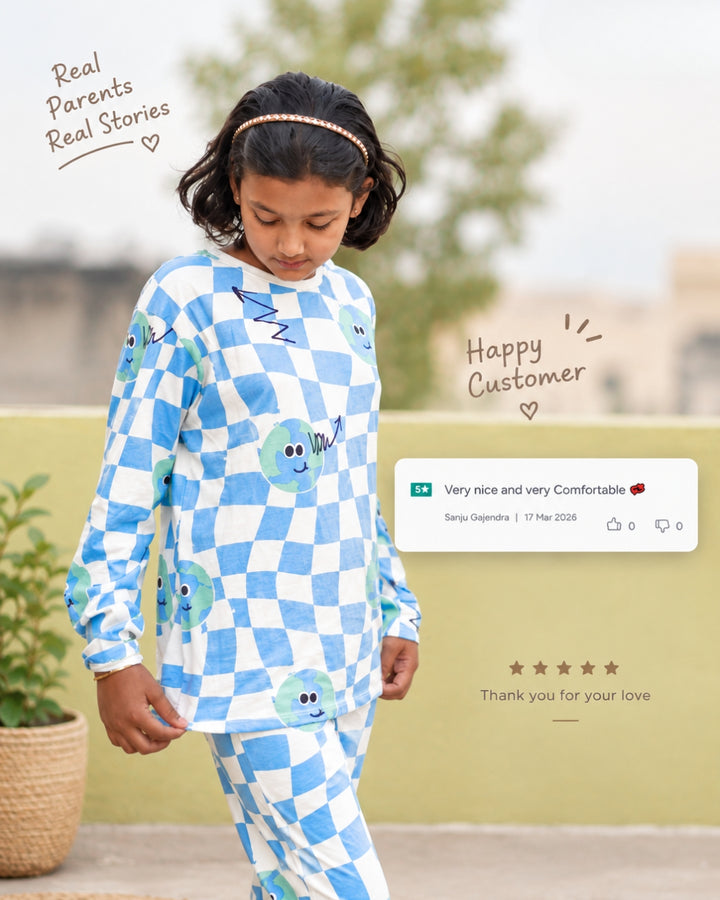 Globe Check Long Sleeve Pyjama Set - Blue