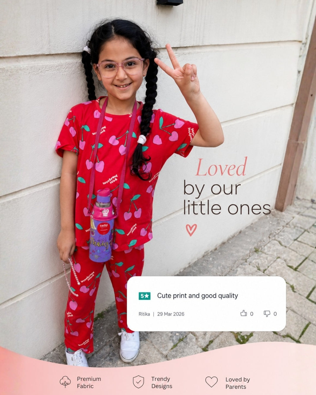 Cherry Red Short Sleeves Pyjama Set - Red - Anthrilo 