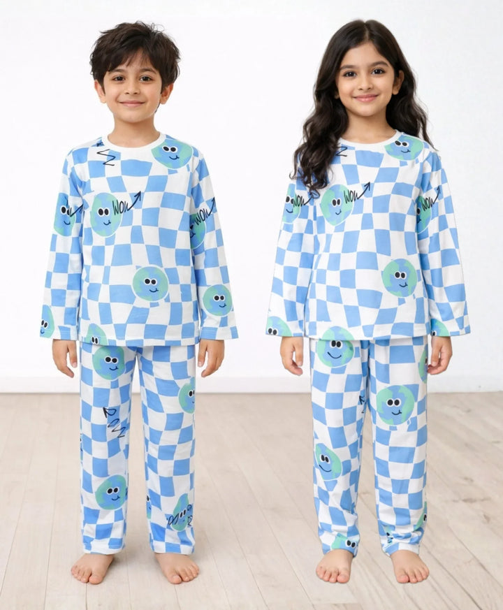 Globe Check Long Sleeve Pyjama Set - Blue