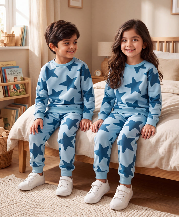 BLUE STARS FLEECE SWEATSHIRT JOGGER SET - BLUE