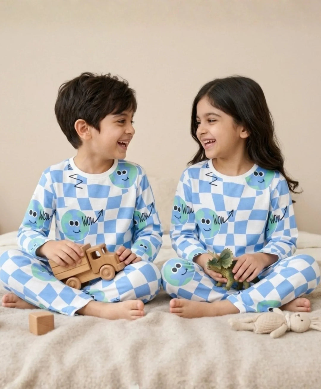Globe Check Long Sleeve Pyjama Set - Blue
