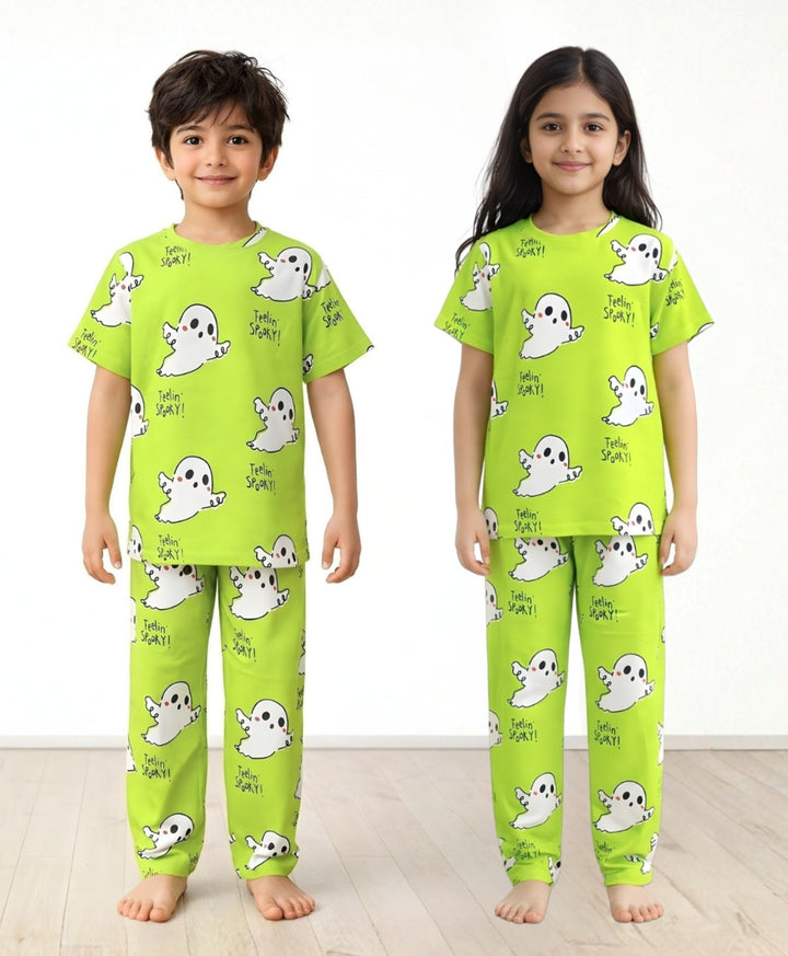 Spooky Short Sleeve Pyjama Set - Lime Green