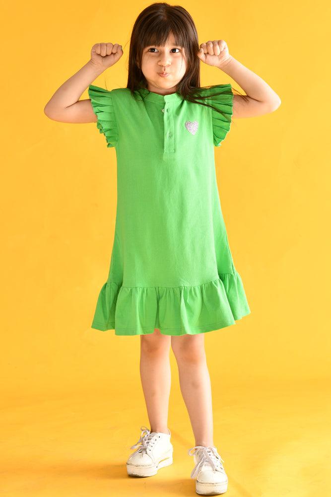 SUMMER GREEN HEART DRESS - GREEN - Anthrilo India