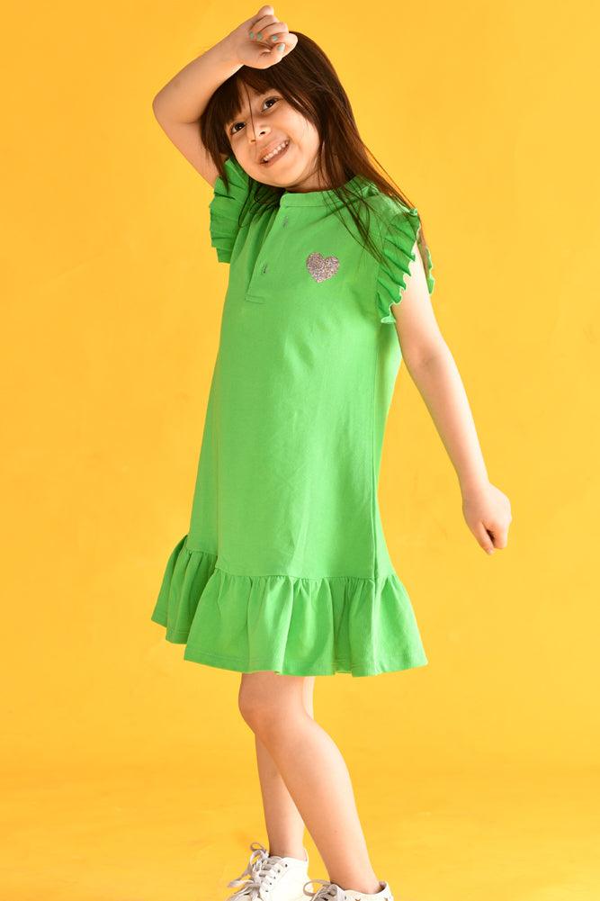 SUMMER GREEN HEART DRESS - GREEN - Anthrilo India