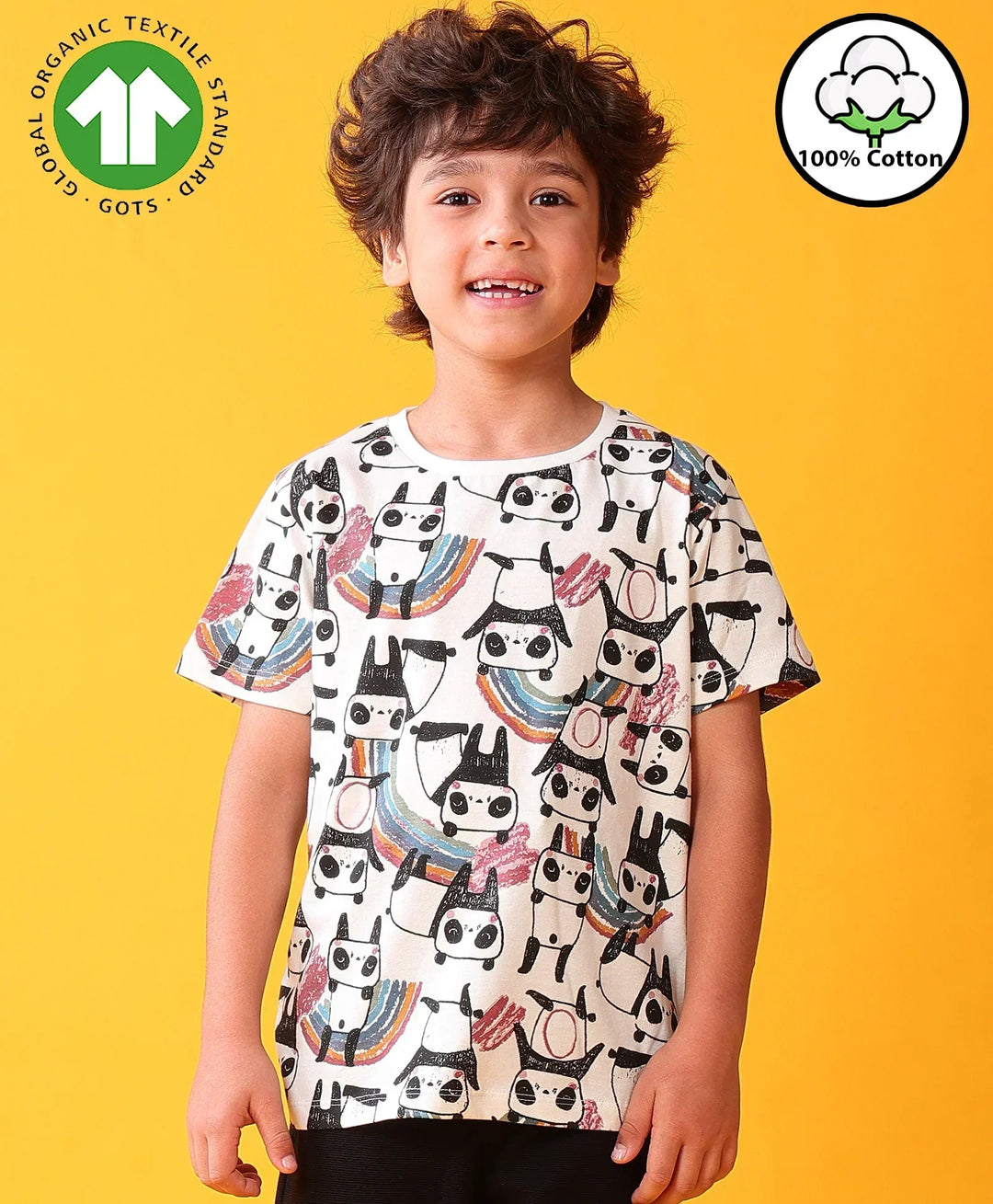 PANDA SHORT SLEEVE BOYS T-SHIRT- OFF WHITE - Anthrilo 