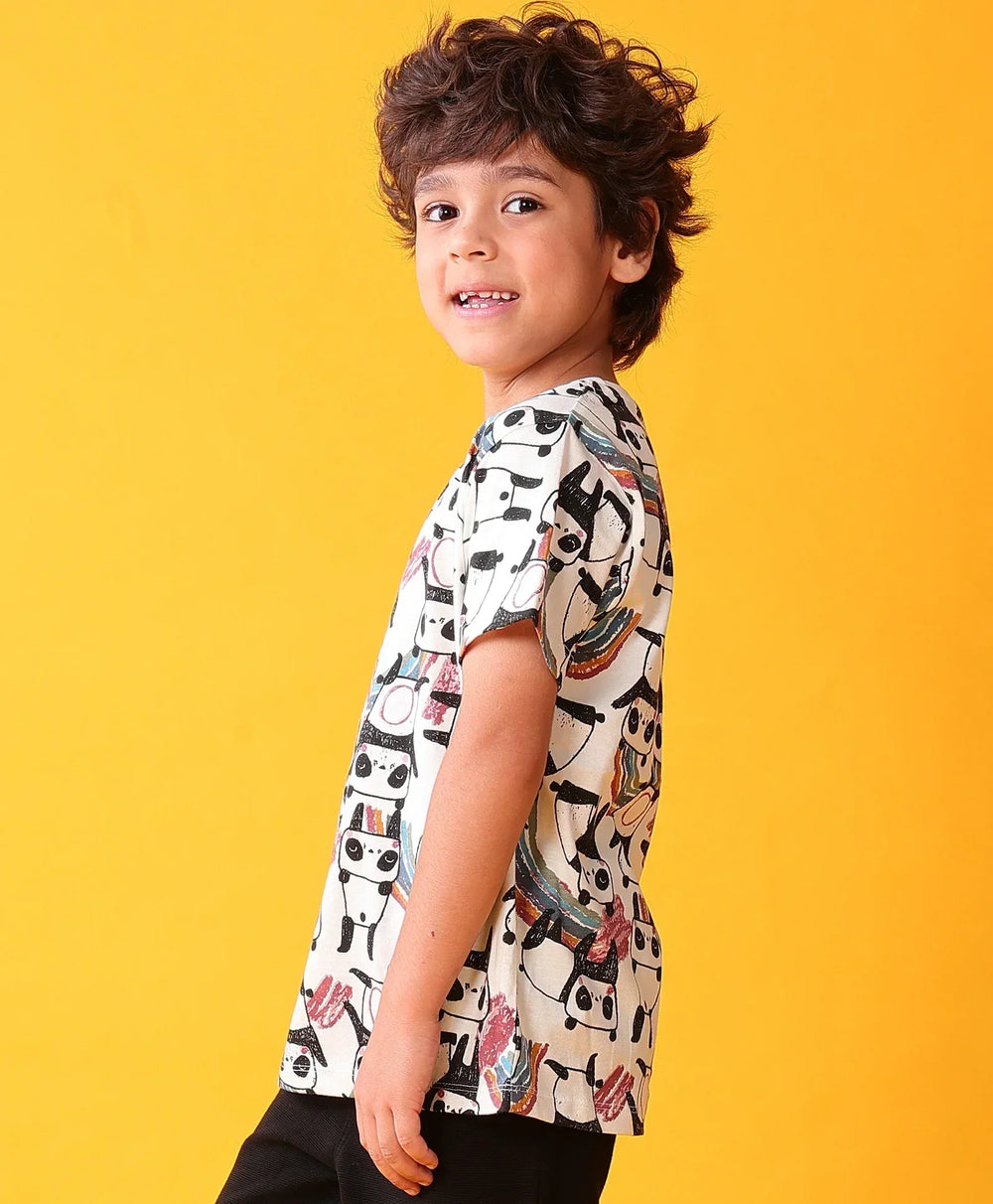 PANDA SHORT SLEEVE BOYS T-SHIRT- OFF WHITE - Anthrilo 