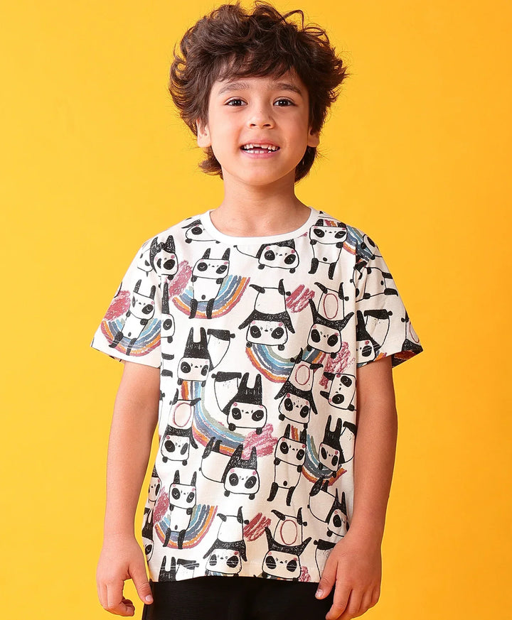 PANDA SHORT SLEEVE BOYS T-SHIRT- OFF WHITE - Anthrilo 
