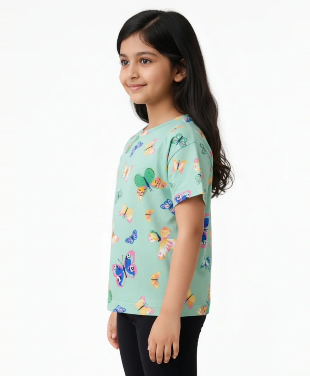 BUTTERFLY SHORT SLEEVES T-SHIRT - GREEN - Anthrilo 