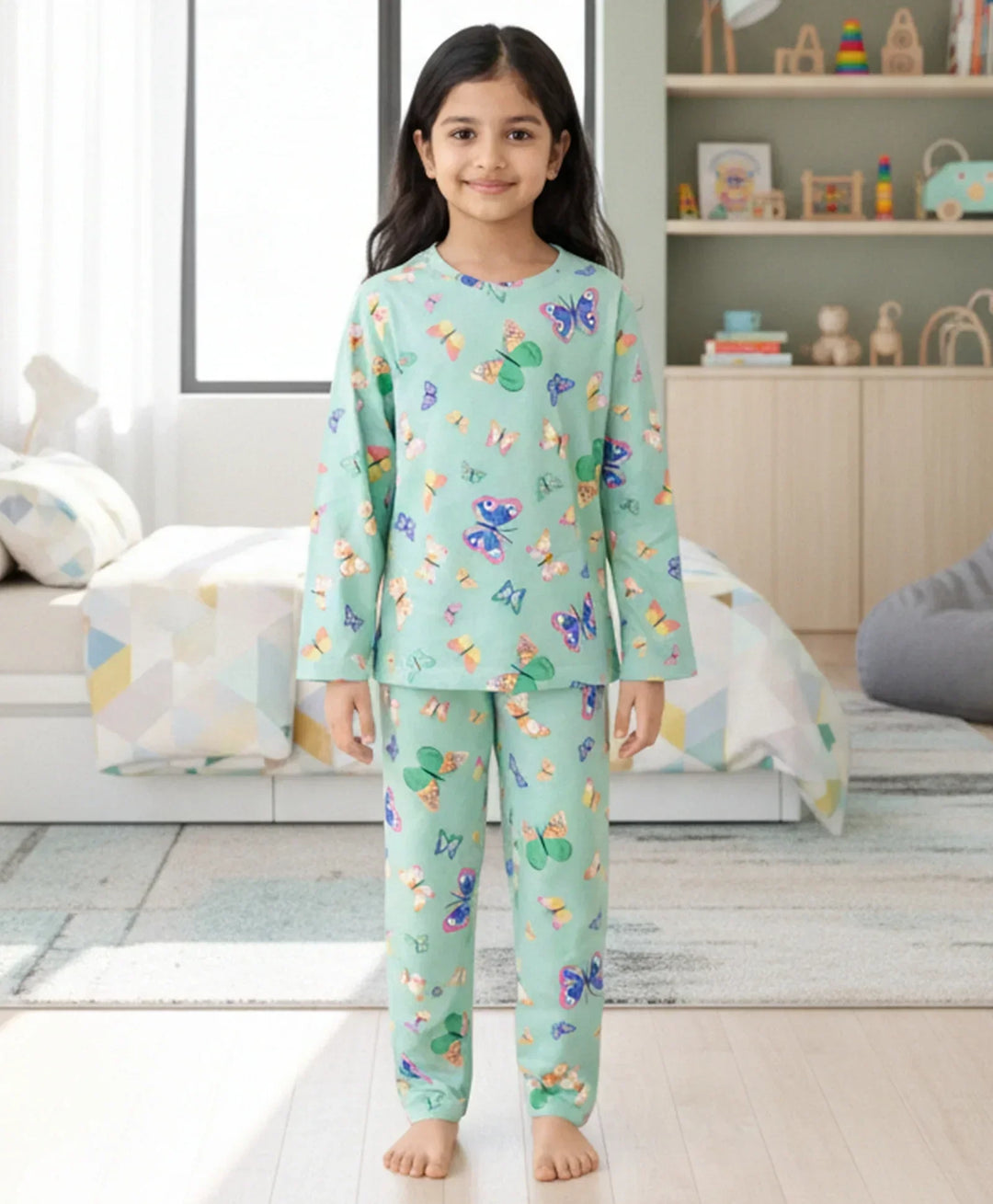 BUTTERFLY LONG SLEEVES PYJAMA SET - GREEN - Anthrilo 