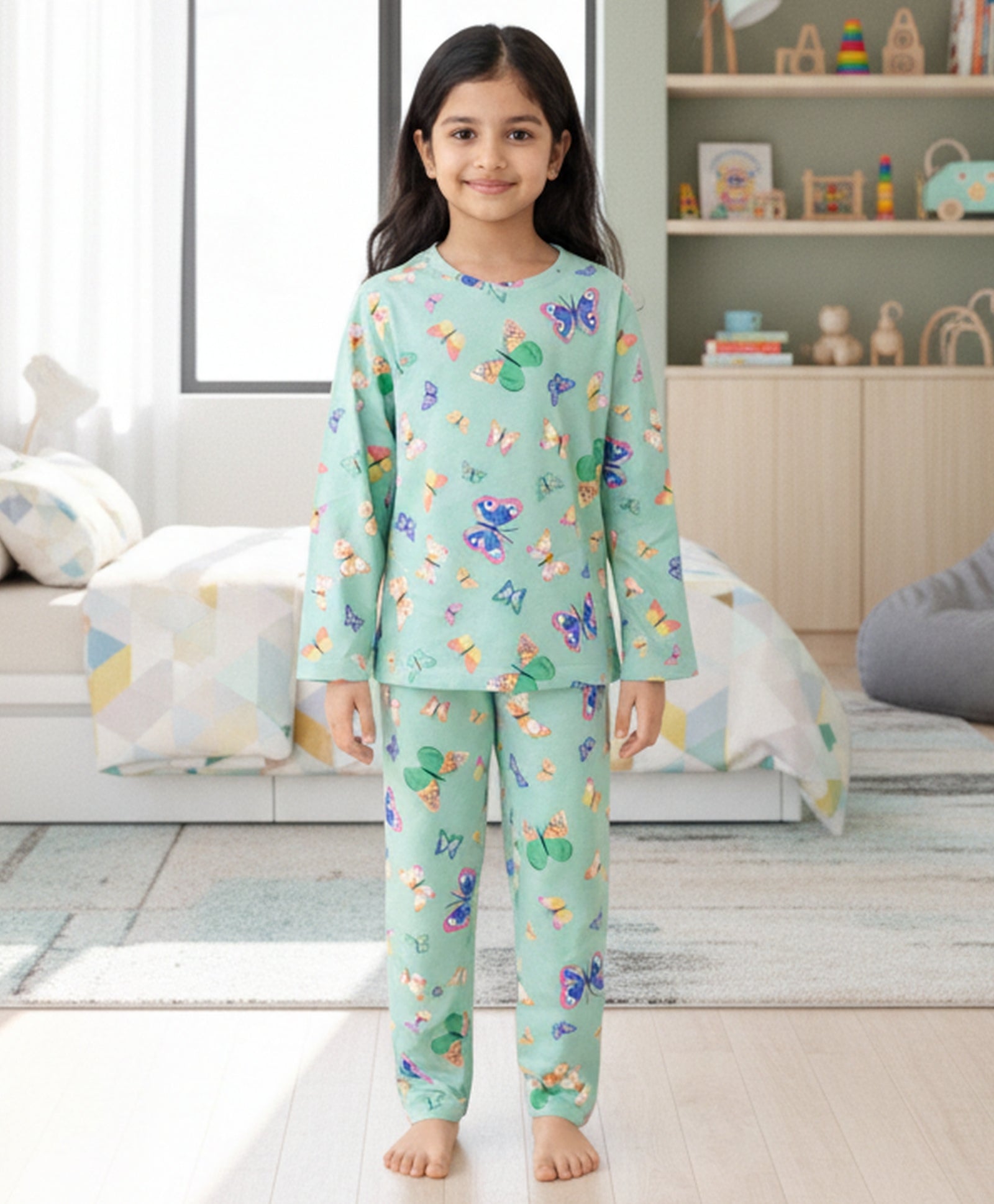 BUTTERFLY LONG SLEEVES PYJAMA SET - GREEN - Anthrilo 