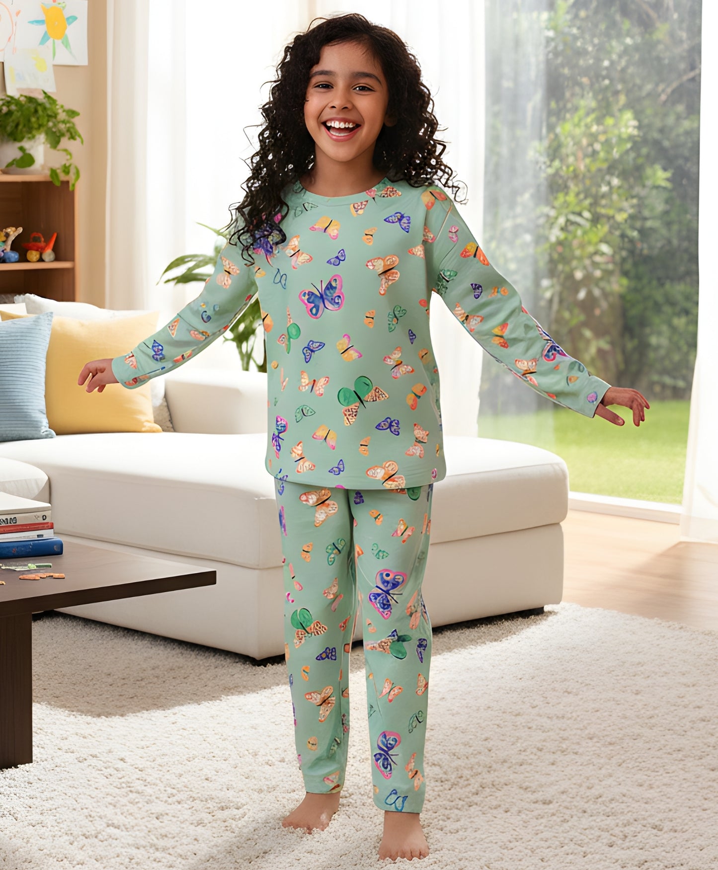 BUTTERFLY LONG SLEEVES PYJAMA SET - GREEN