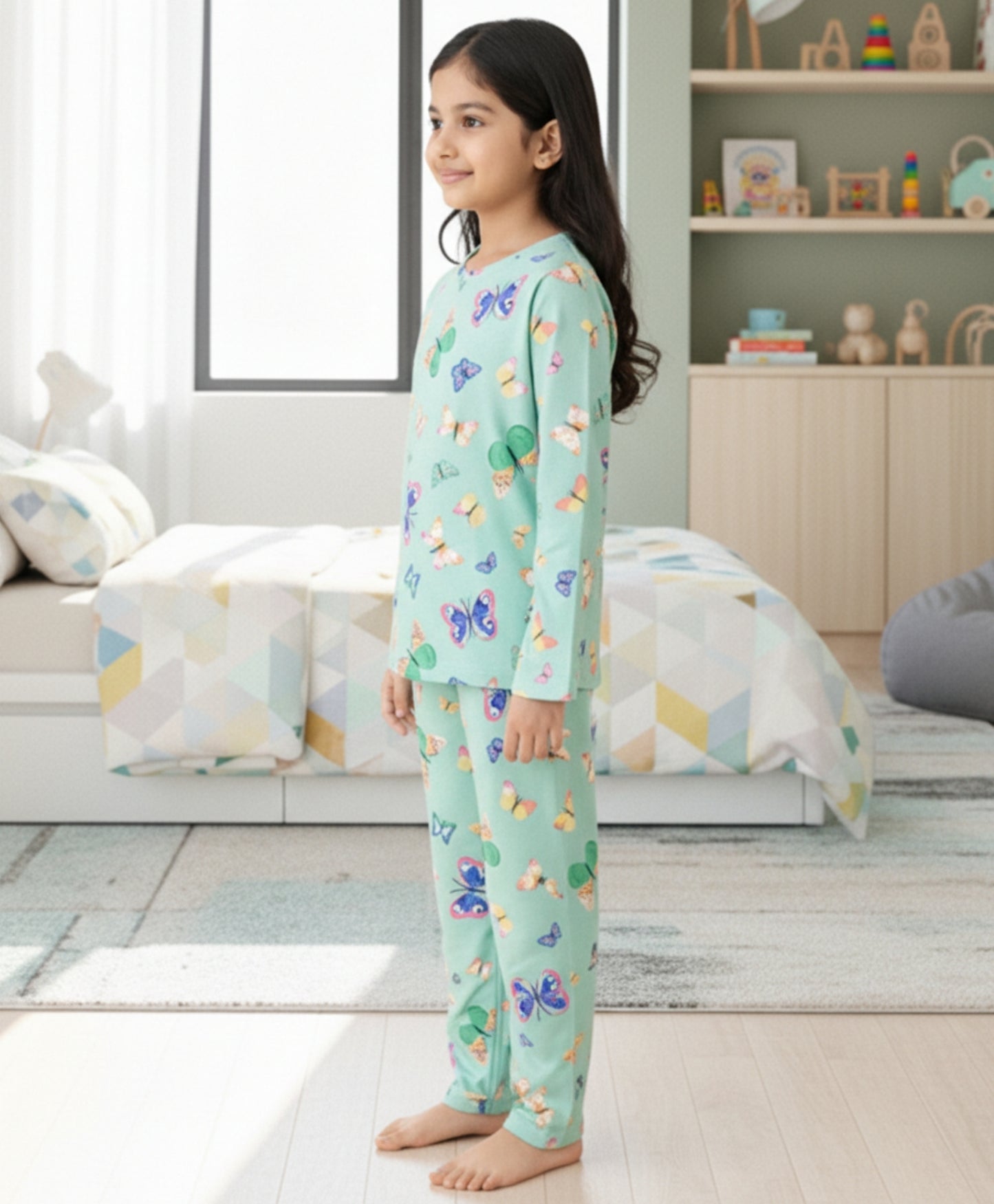 BUTTERFLY LONG SLEEVES PYJAMA SET - GREEN - Anthrilo 