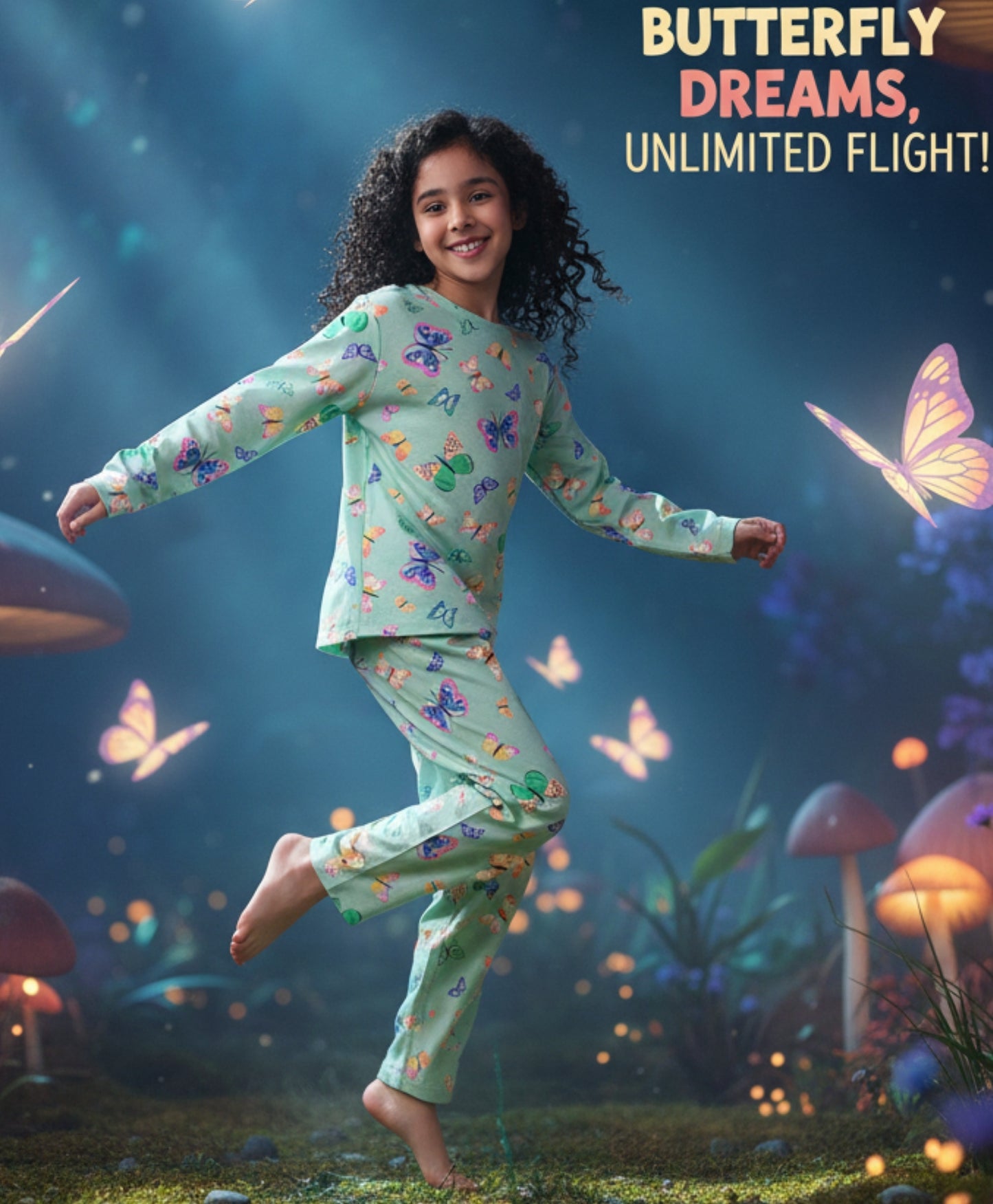 BUTTERFLY LONG SLEEVES PYJAMA SET - GREEN