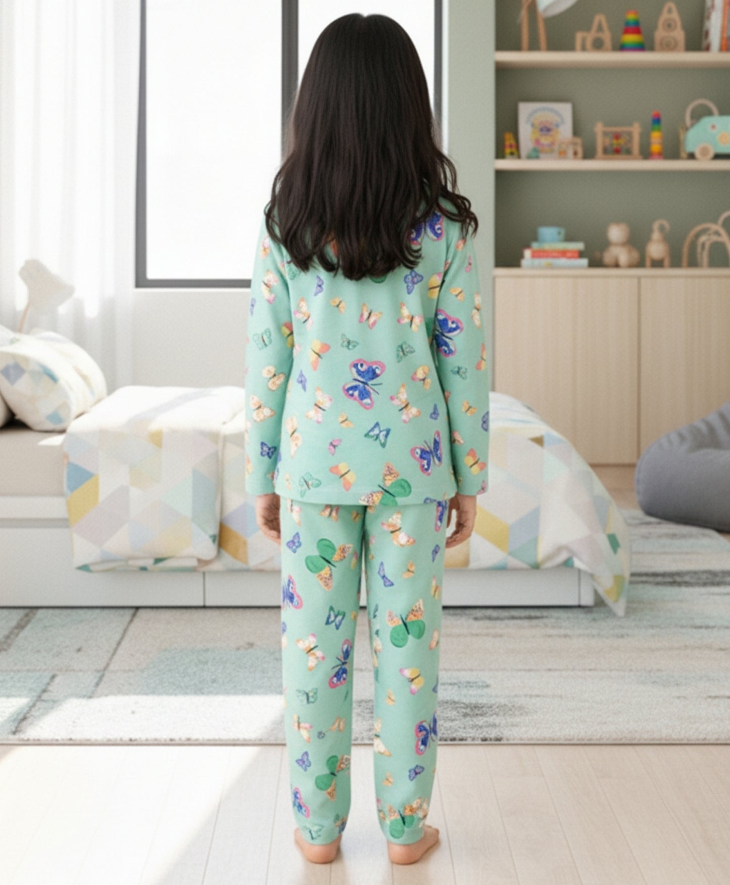 BUTTERFLY LONG SLEEVES PYJAMA SET - GREEN - Anthrilo 