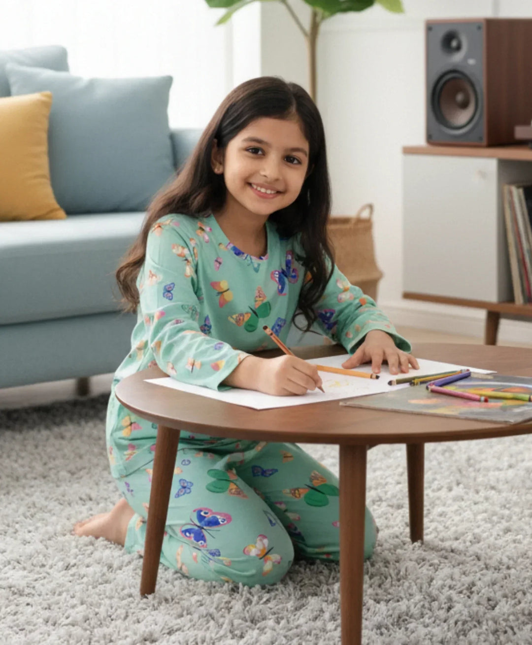 BUTTERFLY LONG SLEEVES PYJAMA SET - GREEN - Anthrilo 