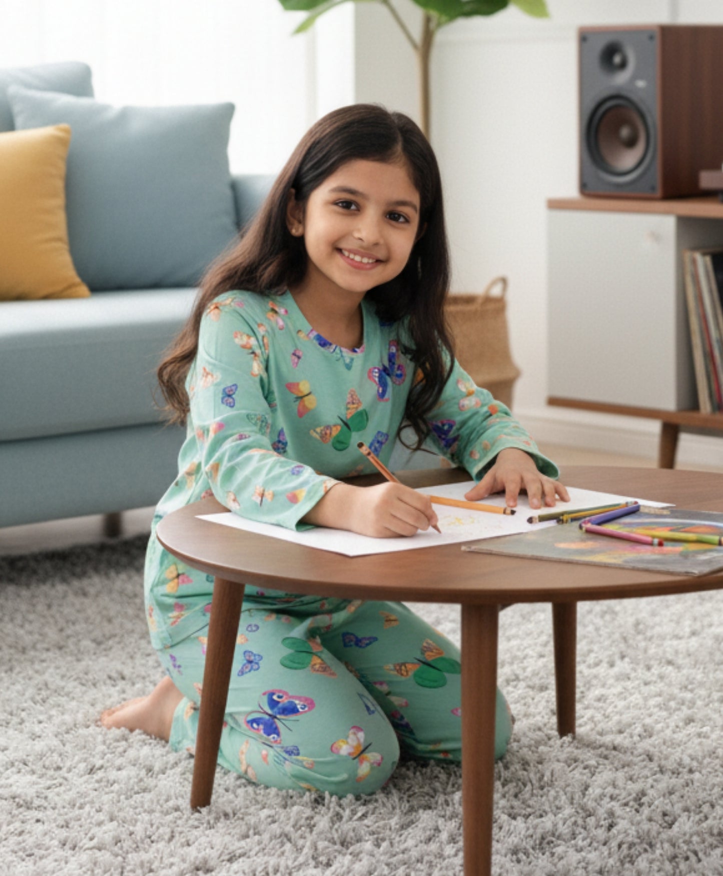 BUTTERFLY LONG SLEEVES PYJAMA SET - GREEN - Anthrilo 