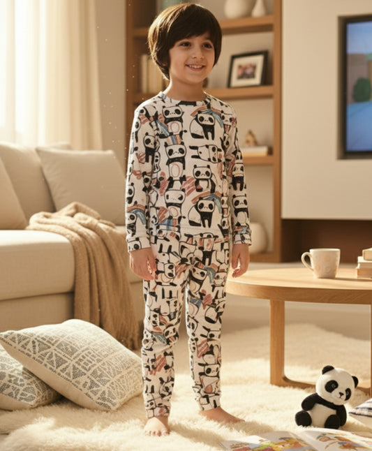 PANDA LONG SLEEVES BOYS PYJAMA SET - WHITE