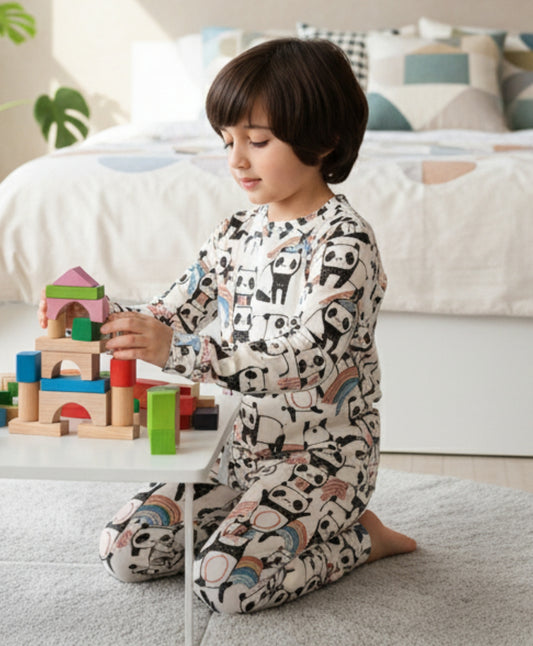 PANDA LONG SLEEVES BOYS PYJAMA SET - WHITE