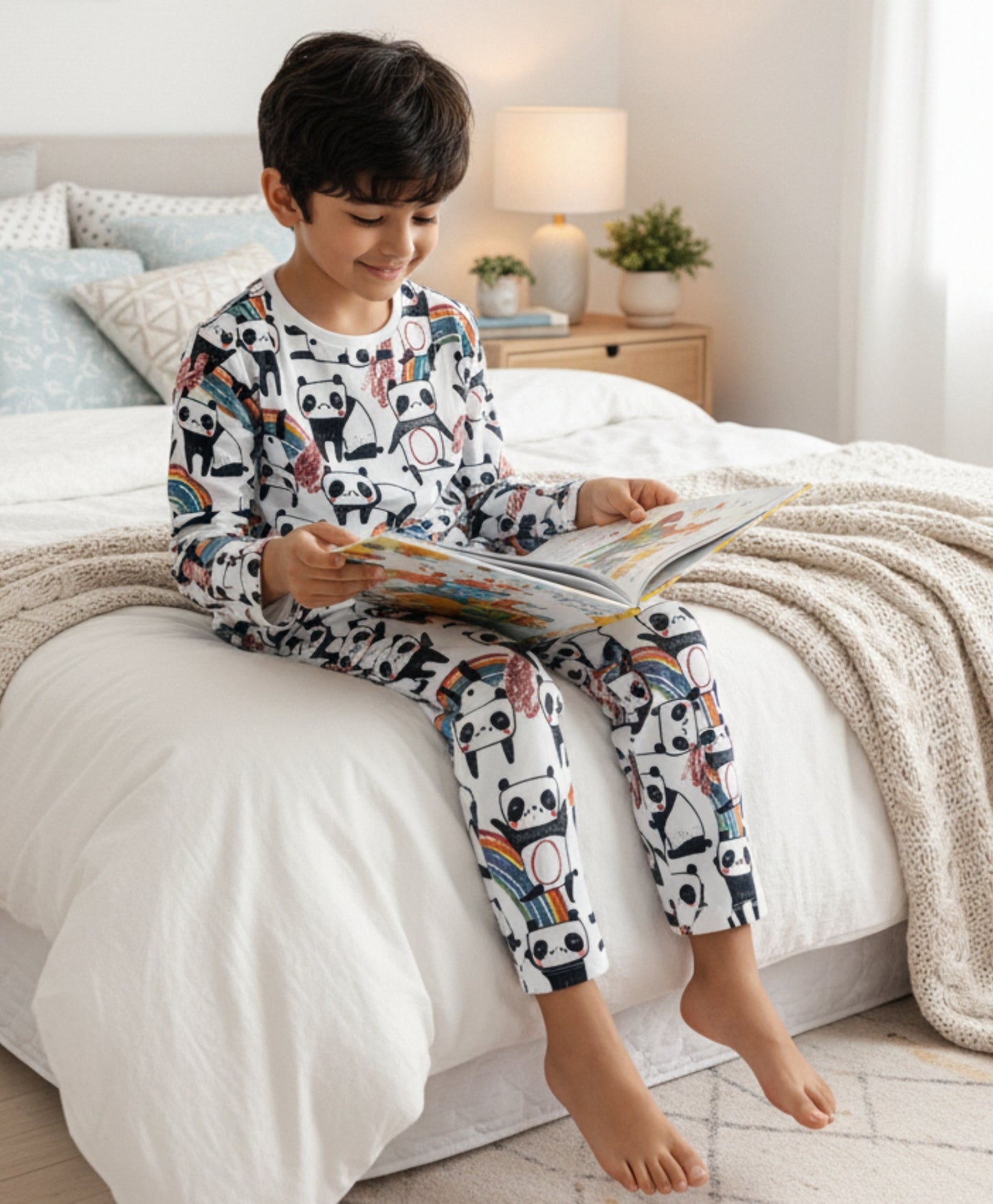 PANDA LONG SLEEVES BOYS PYJAMA SET - WHITE - Anthrilo 