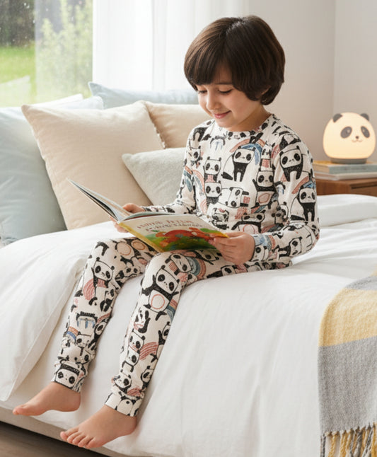 PANDA LONG SLEEVES BOYS PYJAMA SET - WHITE