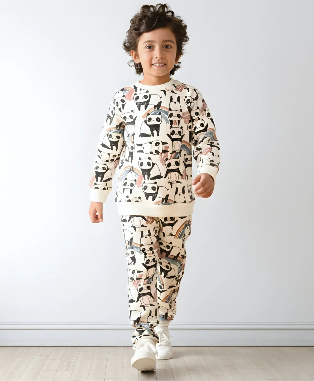 PANDA FLEECE BOYS SWEATSHIRT JOGGER SET - WHITE - Anthrilo 