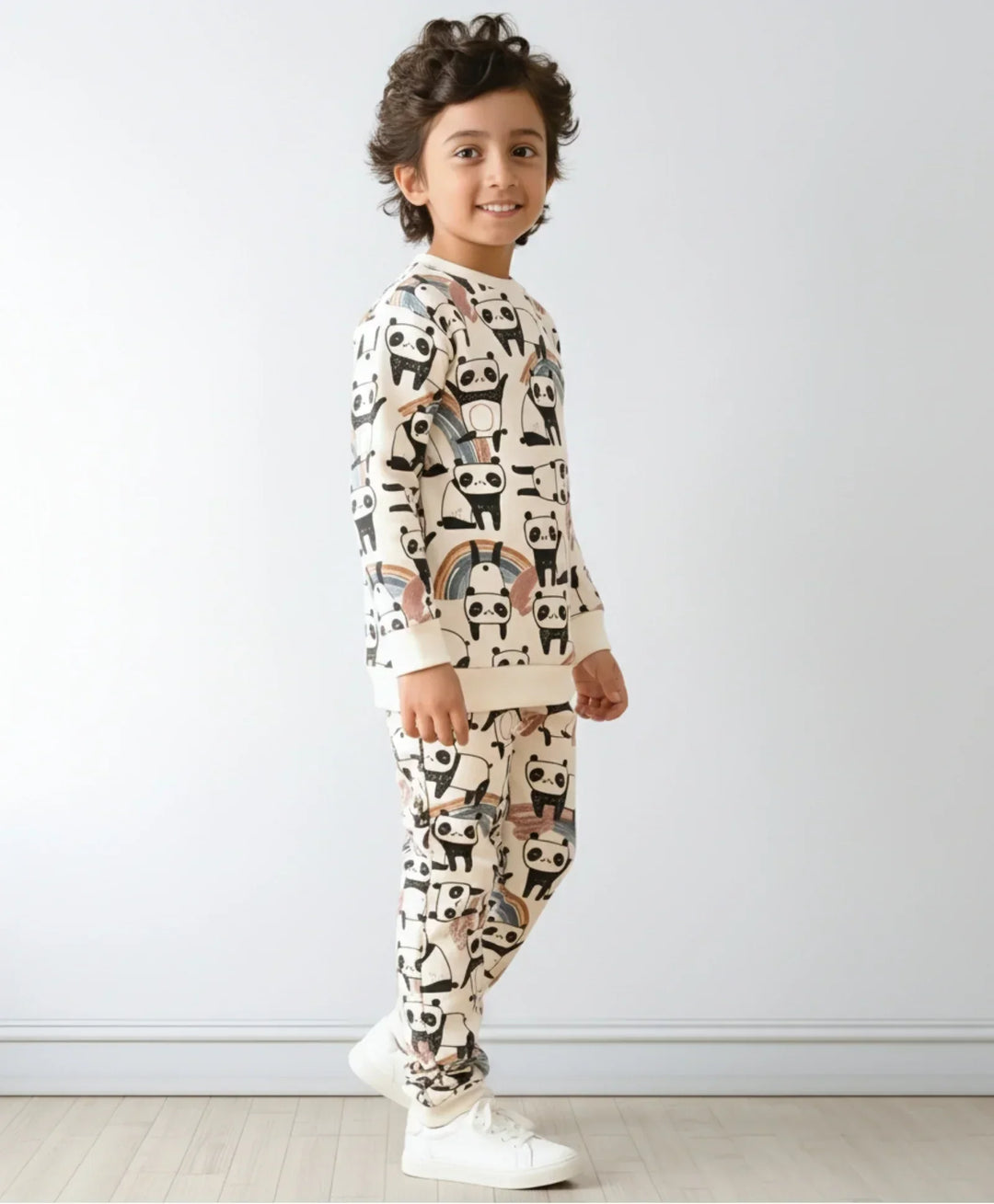 PANDA FLEECE BOYS SWEATSHIRT JOGGER SET - WHITE - Anthrilo 