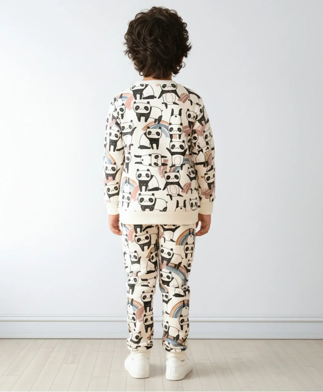 PANDA FLEECE BOYS SWEATSHIRT JOGGER SET - WHITE - Anthrilo 