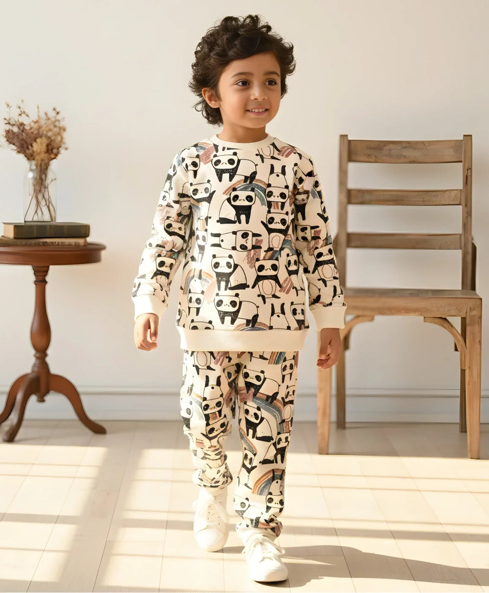 PANDA FLEECE BOYS SWEATSHIRT JOGGER SET - WHITE - Anthrilo 