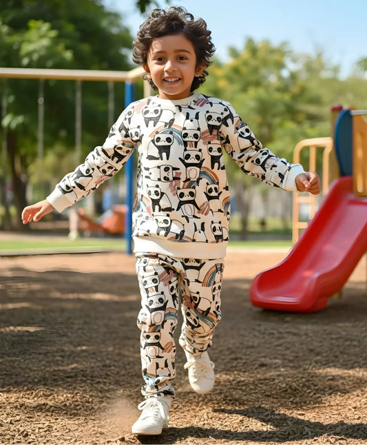 PANDA FLEECE BOYS SWEATSHIRT JOGGER SET - WHITE - Anthrilo 