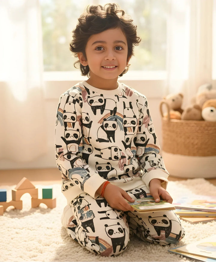 PANDA FLEECE BOYS SWEATSHIRT JOGGER SET - WHITE - Anthrilo 